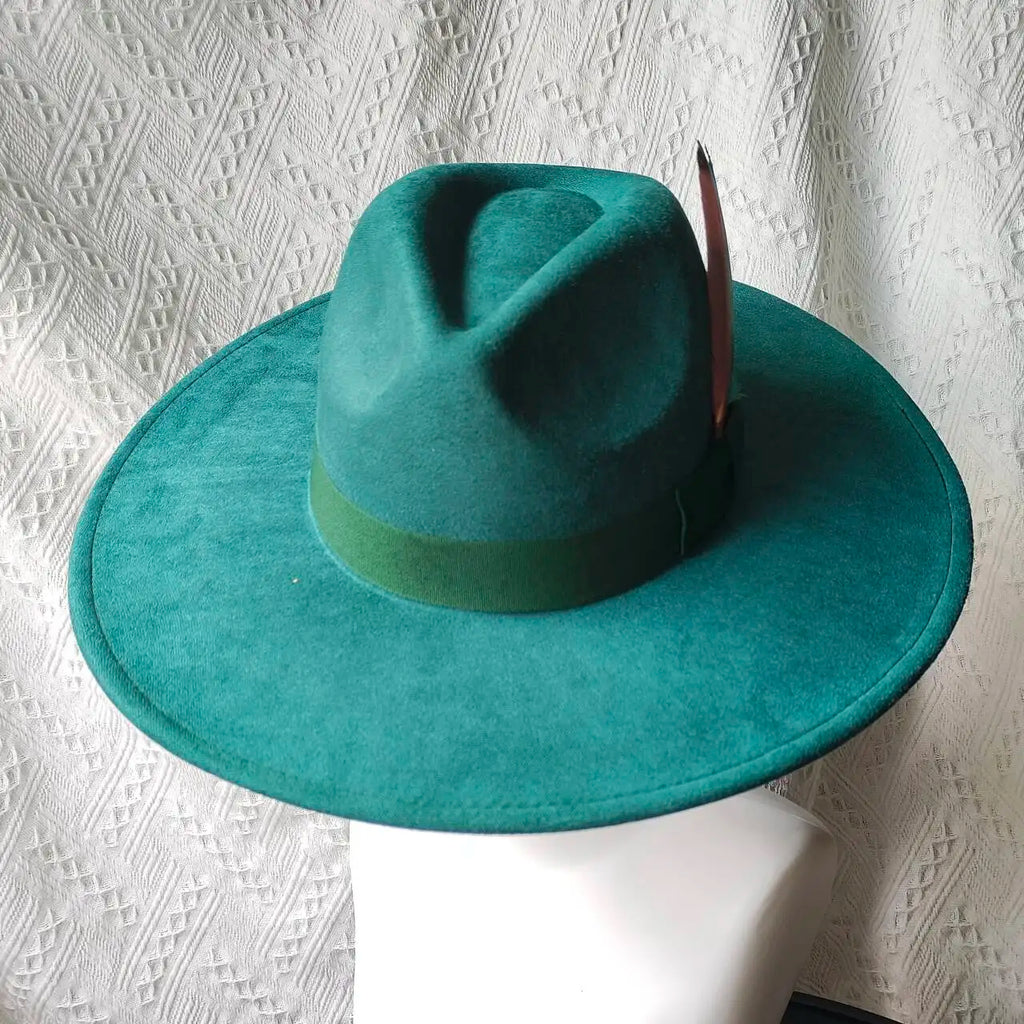 Retro Men's Suede Hats Wide Brim Feather Felt Fedoras Women's Hats Church Jazz Hats Panama Cowboy Hats Wholesale sombrero hombre