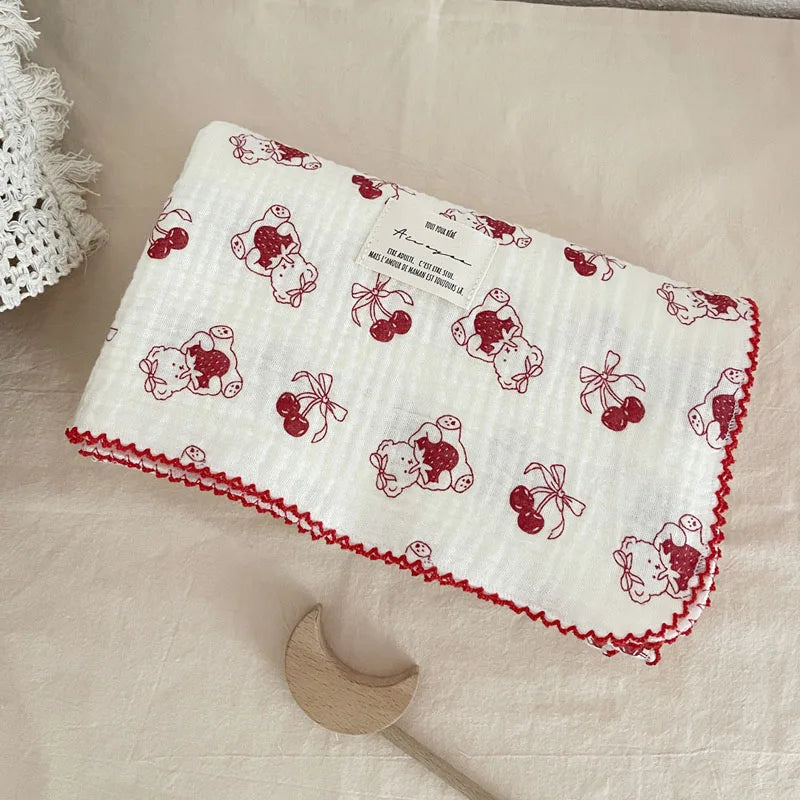2-3 Layers Baby Blankets Bear Dots Print Cotton Gauze Muslin Swaddle Wrap Newborn Infant Bedding Sleeping Receving Blanket