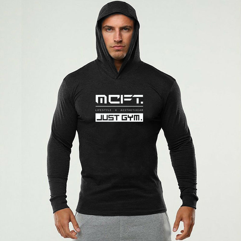 Mens Long Sleeves Elasticity Cotton Hooded T Shirts Muscle Man Gym Fitness Bodybuilding Jogger Brand Clothing Tee Shirt Homme