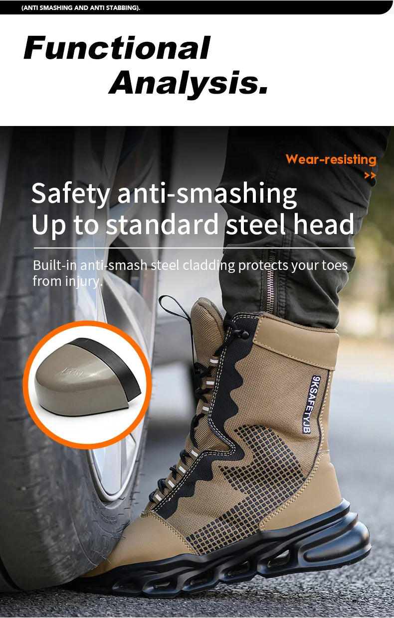 New Fashion 2024 Men Boots Safety Shoes Security Steel Toe Cap Military Boots Working Steel Toe Anti-Smashing Men's Work Boots