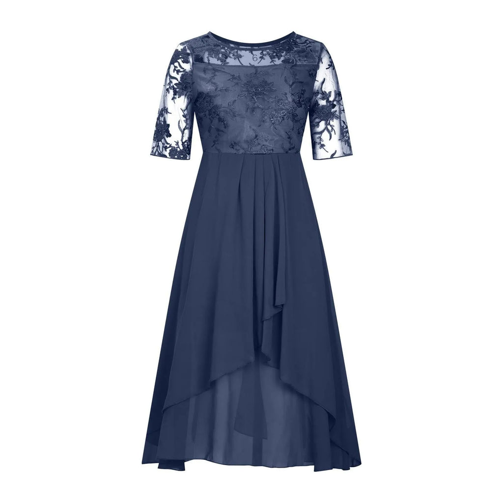 Elegant Formal Party Dress Embroidery Chiffon Round Collar Short Sleeve Luxury Dress Bridesmaid Evening Dresses Vestidos платье