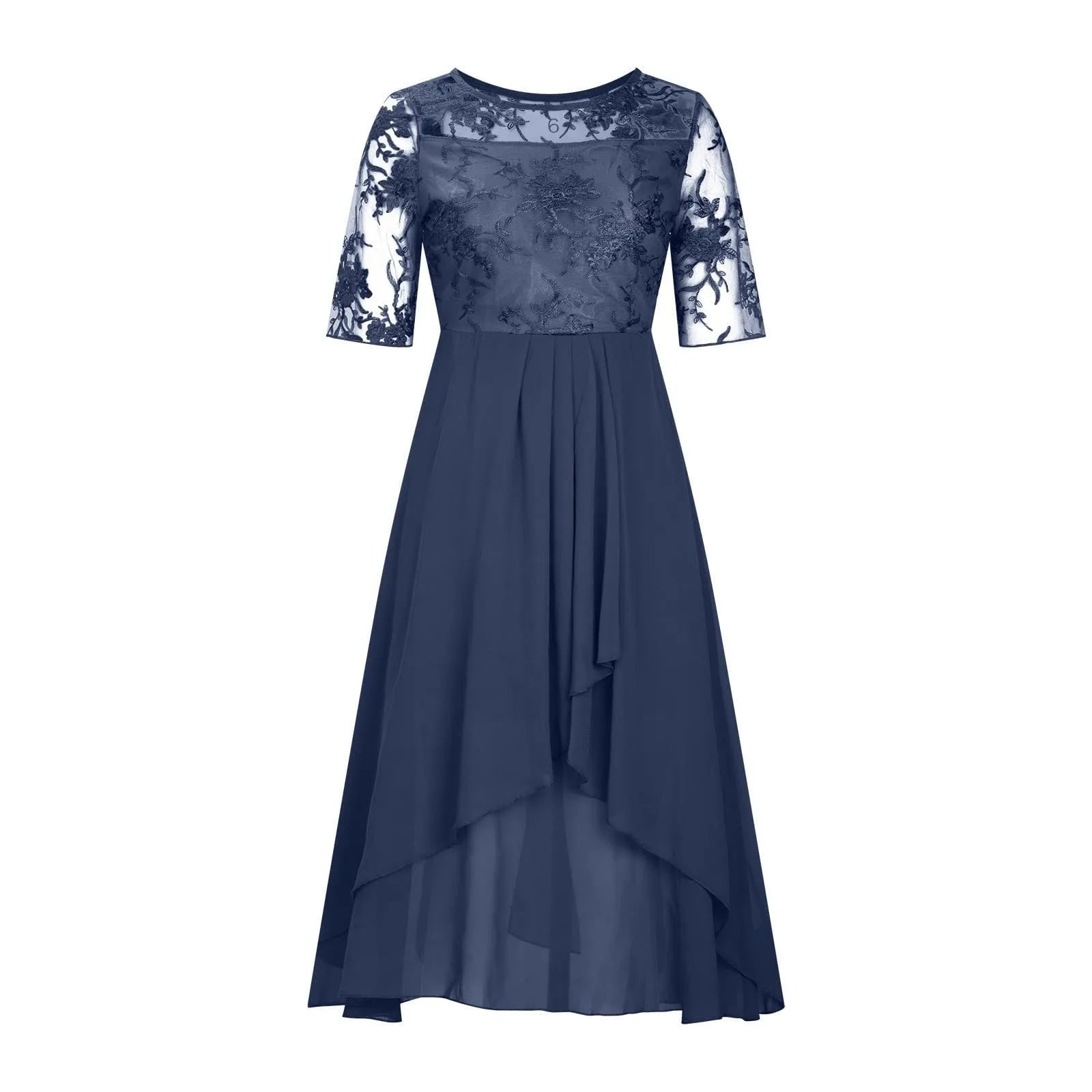 Elegant Formal Party Dress Embroidery Chiffon Round Collar Short Sleeve Luxury Dress Bridesmaid Evening Dresses Vestidos платье