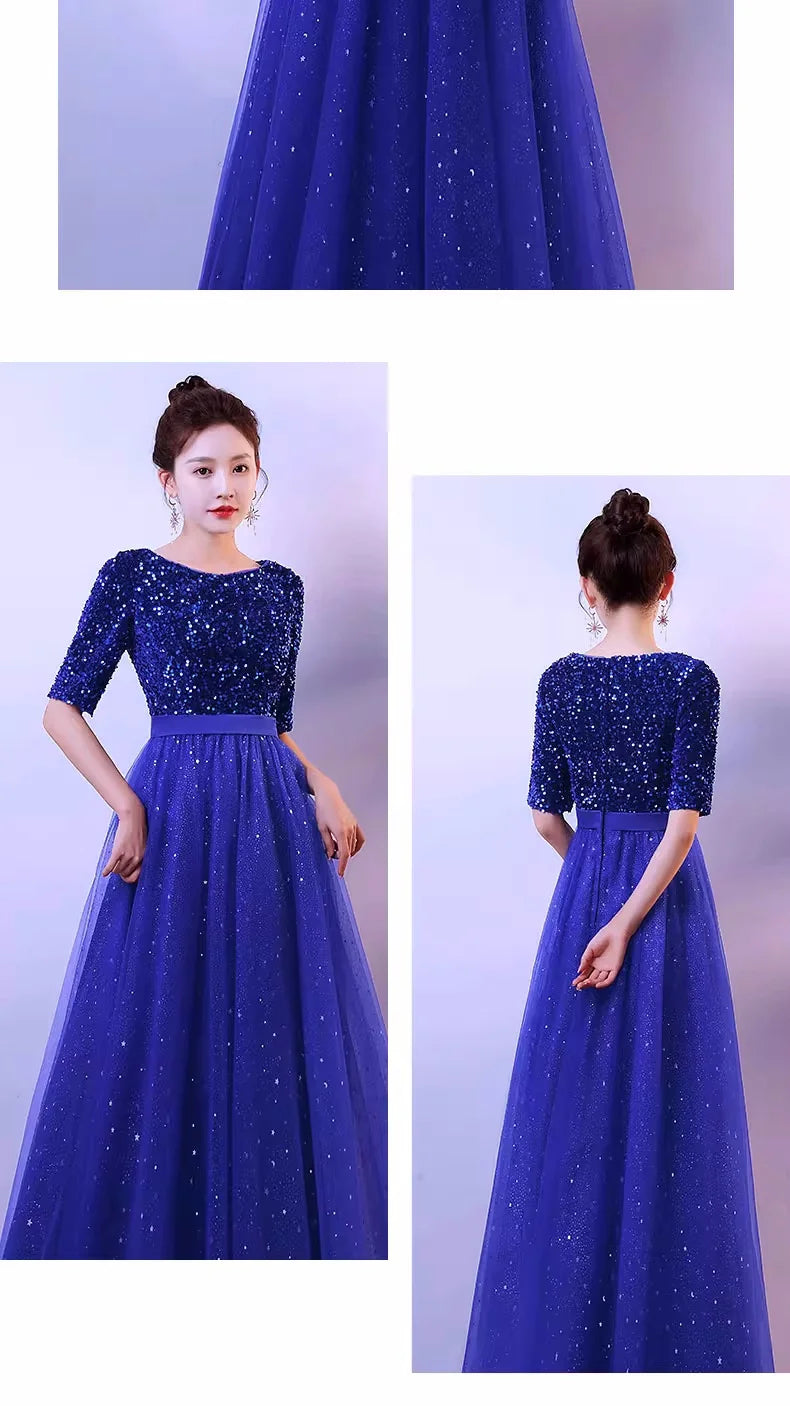 DMZ-75#Evening Bridesmaid Dresses Long Chorus Costume Host Adult Christmas Dress Sequin Wholesale Royal Blue Red  Wine Red Gary