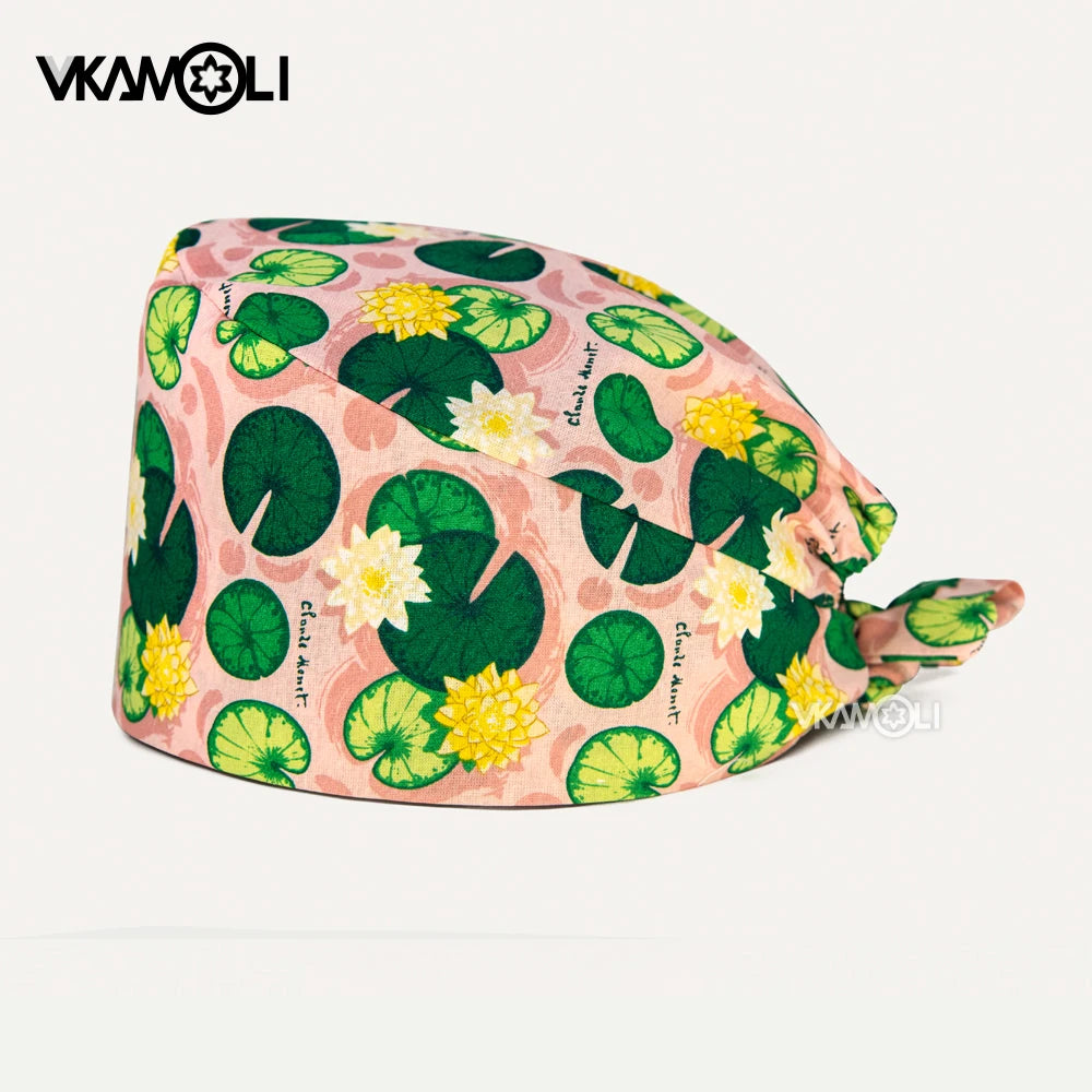 Flower printing hats scrubs women hats Health service Workers adjustable caps beauty salon Work Frosted cap lab pet store hats