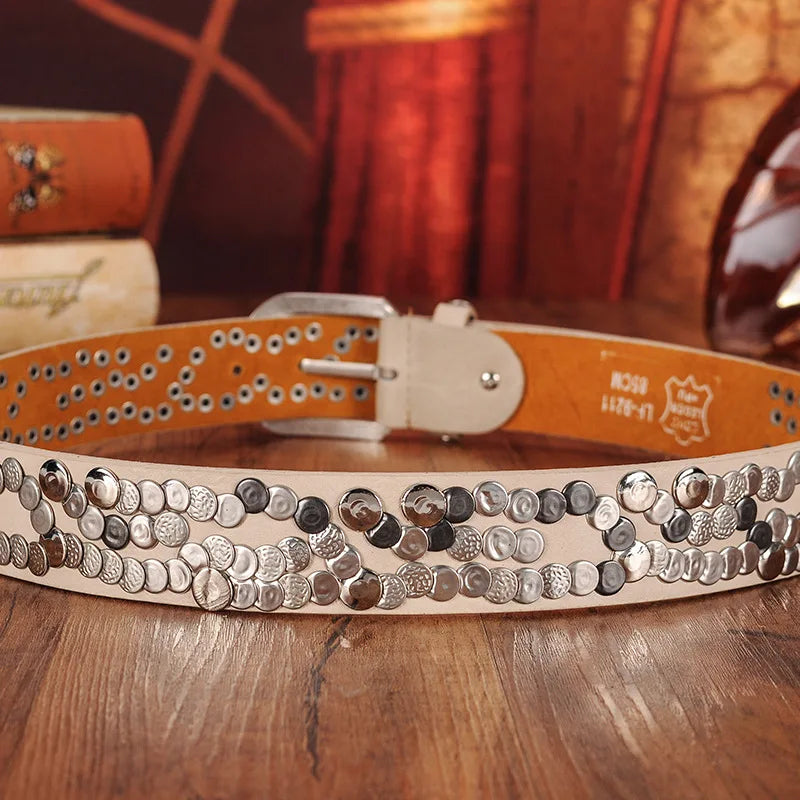 Women Belt Fashion Punk Pin Buckle Vintage Rivets Luxury Lady's Original Leather Belts For Women Jeans Waistband Female