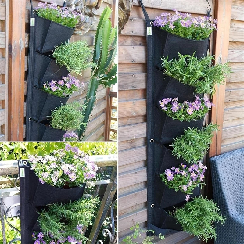 6 Pockets Garden Wall Hanging Planting Bags Vegetable Green Plant Grow Planter Vertical Felt Fabric Nursery Bags Garden Supplies