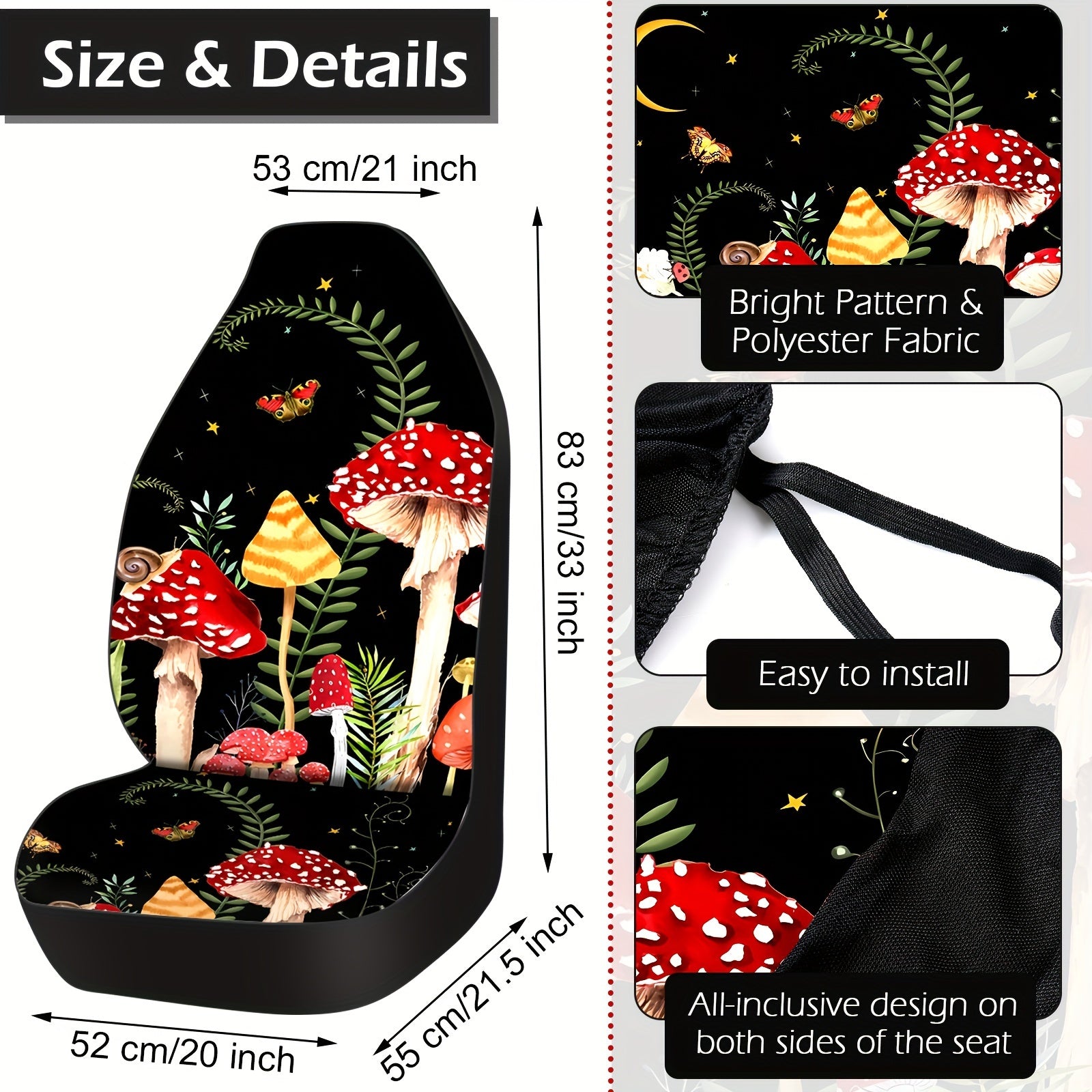 17pcs Mushroom Car Seat Covers Mushroom Car Accessories Full Set for Women Men Automotive Rear Front Seat Protector View Mirror Hanging Ornament Steering Wheel Belt Cover (Forest Mushroom)