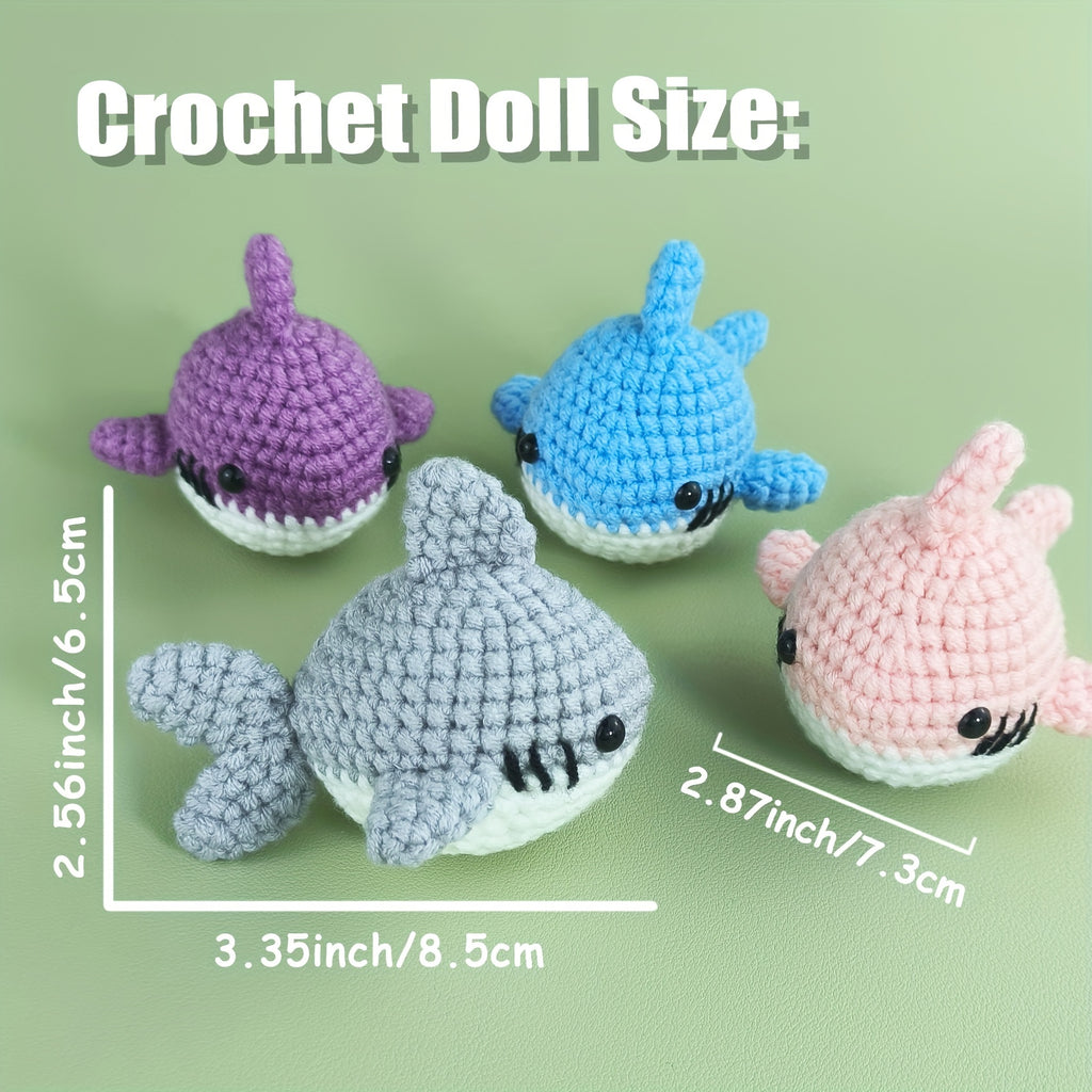Jeslon 4-Pack DIY Crochet Shark Doll Kit with Yarn, Hooks, Stitch Markers,