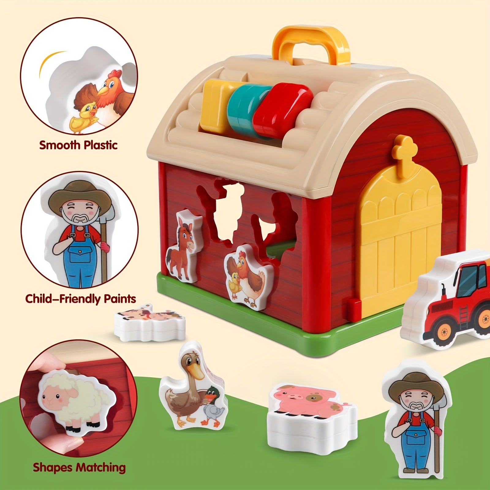 Big Red Take-Along Sorting Barn Toy with Handle, 10 Farm Play Pieces - Farm Toys, Shape Sorting & Stacking Learning Toys Christmas Birthday Gift for Youngsters Boys Girls Halloween Christmas Gift