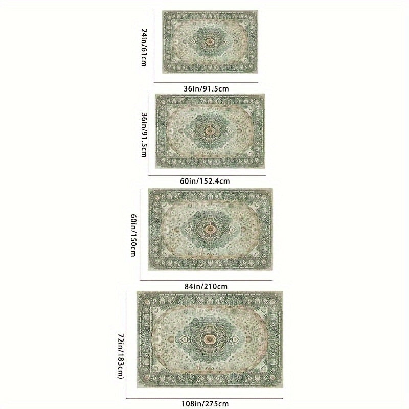 Large Living Room Carpet in Bohemian Style - Imitation Cashmere, Soft, And Washable Mat for Dining Rooms, with Anti-Slip Backing Suitable for Offices And Bedrooms. Ideal for Home Decoration, Including Green Bathroom Rugs