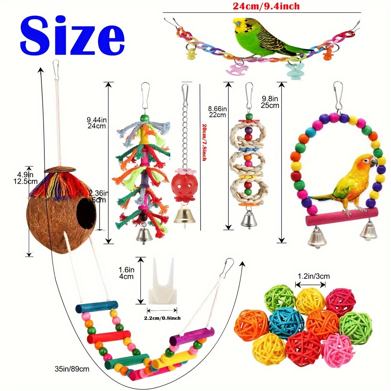 1/3/5pcs Random Bird Toys Bird Parakeet Swing Chewing Hanging Toys Climbing Ladder Coconut Bird Cage Toys Suitable for Cockatiels, Conures, Finches, Budgie, Love Birds