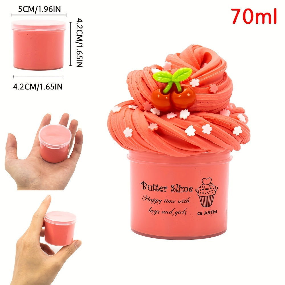 1pc 2.37oz Strawberry Cherry Cake Ice Cream Butter Slime, Super Soft And Non-Sticky Slime Party Favors, Slime Toys, Christmas Gifts