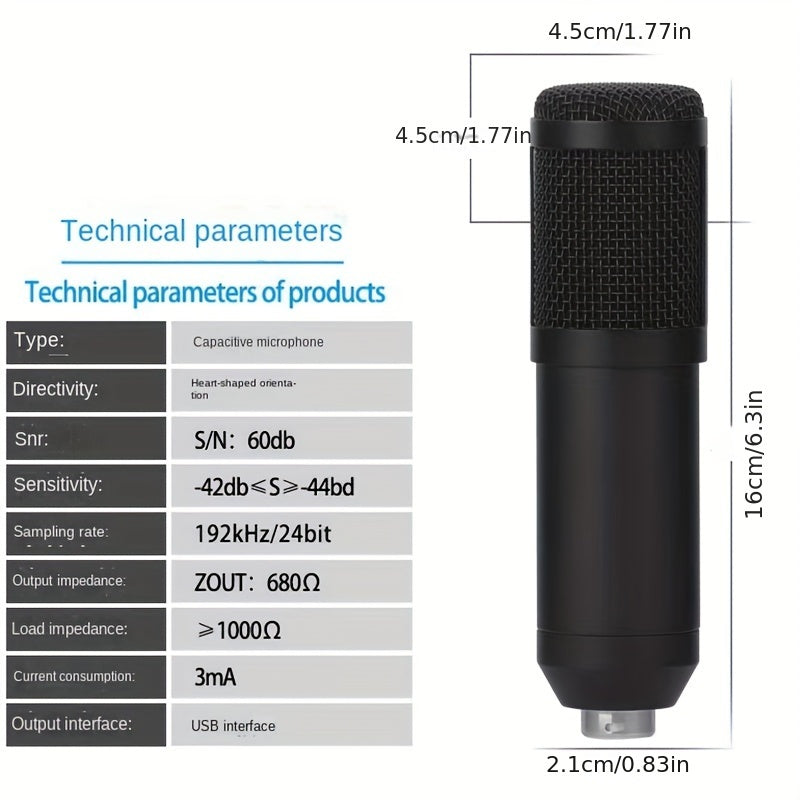 USB Microphone, Professional 192kHz/24Bit Plug & Play PC Computer Condenser Cardioid Mic Kit with Sound Advanced Chipset, for Streaming, Podcast, Studio Recording and Games