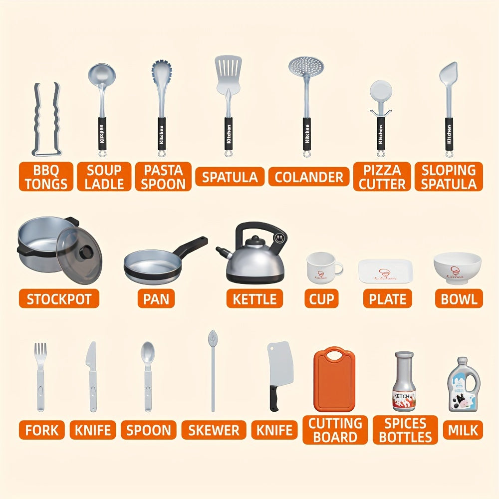 Play Kitchen Accessories, Kitchen Set For Kids With Play Pots And Pans, BBQ Camping Kitchen Playset, Pretend Kids Kitchen Accessories Toy Gifts For Girls Boys, Grill Playset Toys For Boys Girls