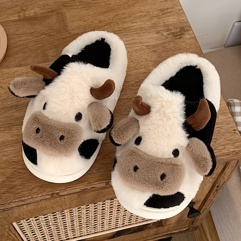 Women'S & Men'S Fuzzy Cow Slippers - Plush Winter Indoor House Shoes with & Cow Print,