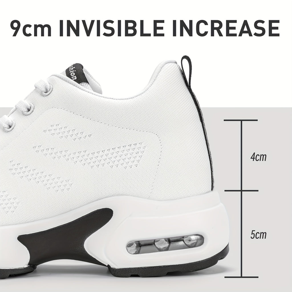 SOSENFER Women's Low-Top Sneakers with Lift - Summer Breathable Height-Enhancing, Round Toe Casual Athletic Wear, Sole & Fabric Upper (/Solid Colors Available) - for Dresses, Skirts, Short Pants