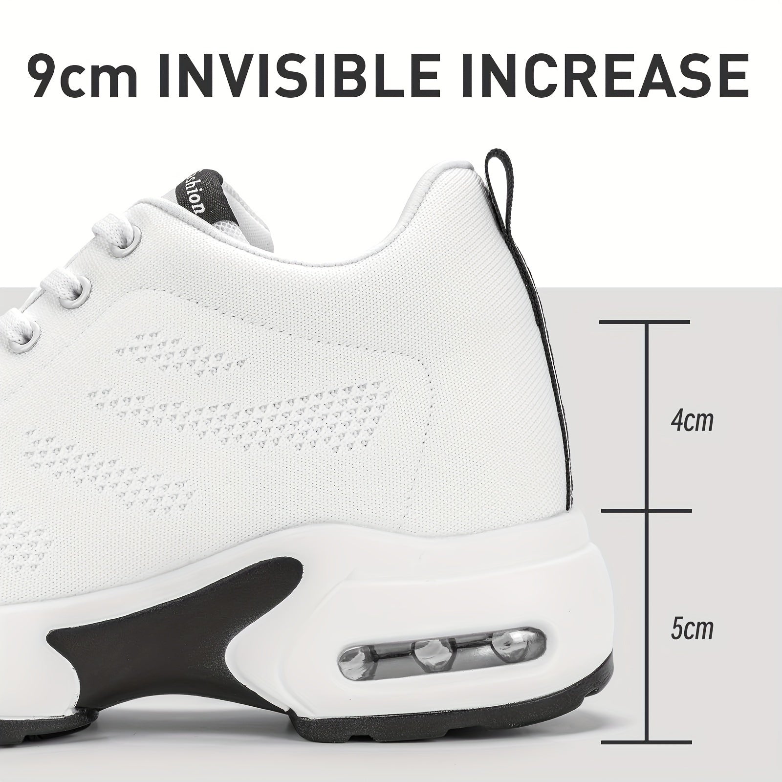 SOSENFER Women's Low-Top Sneakers with Lift - Summer Breathable Height-Enhancing, Round Toe Casual Athletic Wear, Sole & Fabric Upper (/Solid Colors Available) - for Dresses, Skirts, Short Pants
