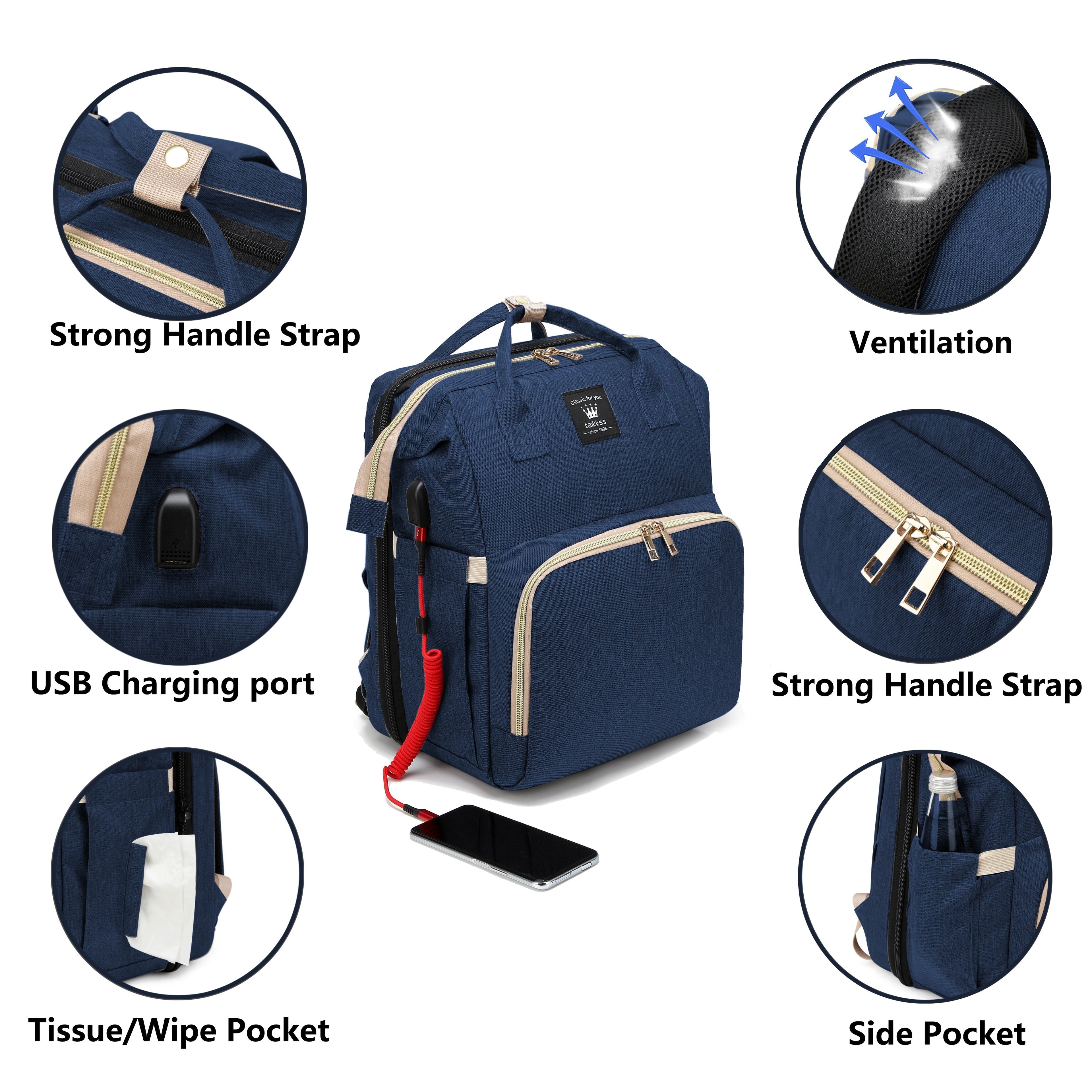 Lamroro Moire Diaper Bag Backpack, Large Capacity, Travel Backpack with Changing Station