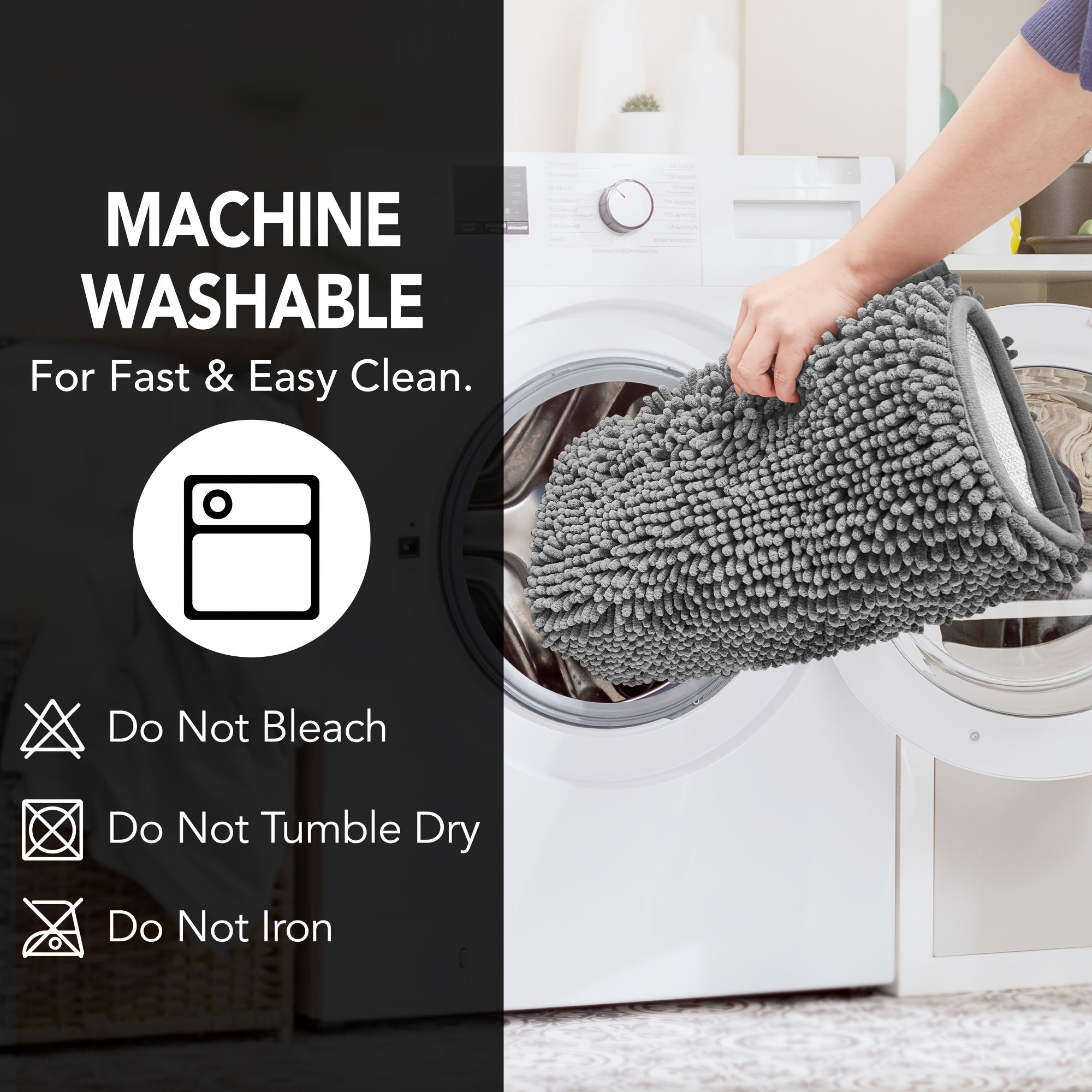 Bath Mat, Thick Soft Chenille Bath Rugs, Quick Dry Absorbent Machine Wash Bathroom Rugs, Non-Slip Rubber Backing Durable Rugs For Bathtubs, Shower Floor, Under The Sink