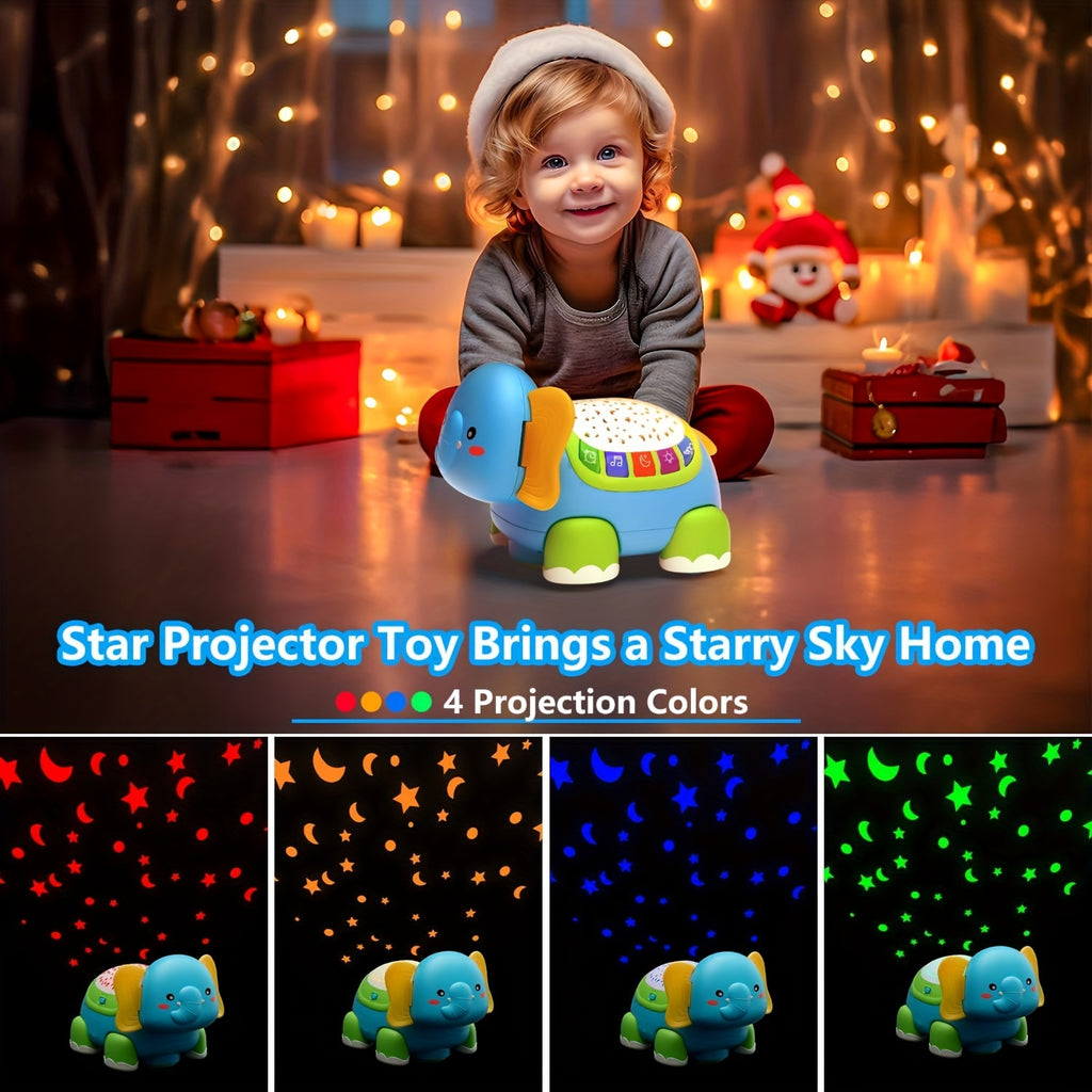 Crawling Baby Toys, Infant Tummy Time Toys with Star Projector Music and Light, Elephant Interactive Sensory Toy for Baby, Early Developmental Toys for Boys Girls, Christmas Gift
