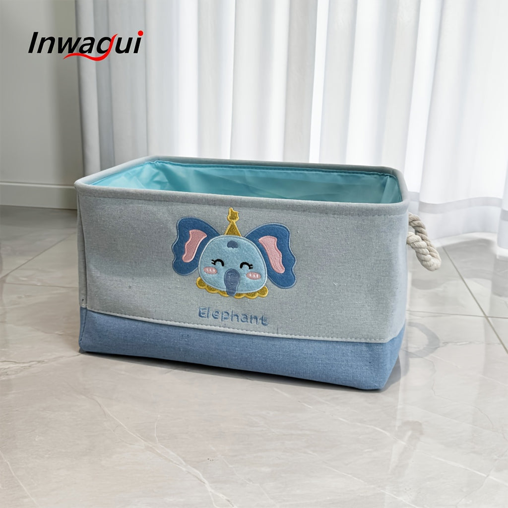Inwagui Animal-Themed Foldable Storage Basket - Thick Fabric, Elephant, Rabbit & Alpaca Designs with Handles for Clothes, Toys, Books Organizer - Modern Home Decor, for Spring