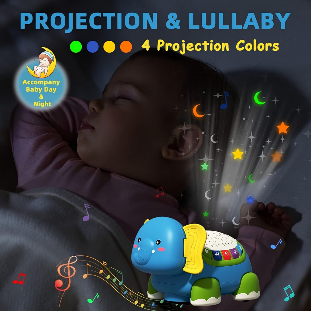 Crawling Baby Toys, Infant Tummy Time Toys with Star Projector Music and Light, Elephant Interactive Sensory Toy for Baby, Early Developmental Toys for Boys Girls, Christmas Gift