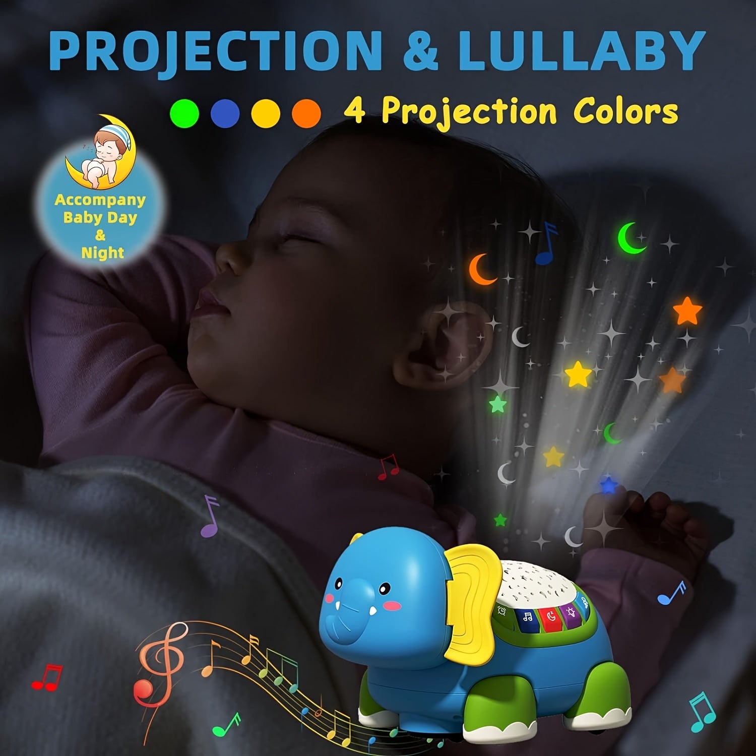Crawling Baby Toys, Infant Tummy Time Toys with Star Projector Music and Light, Elephant Interactive Sensory Toy for Baby, Early Developmental Toys for Boys Girls, Christmas Gift