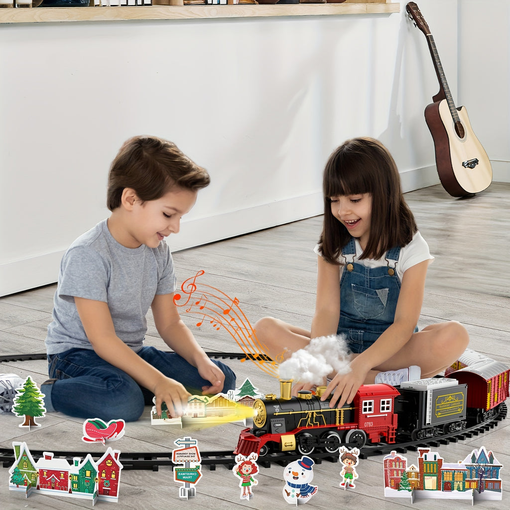 Electric Train Set for Kids Boys and Girls, Classic Christmas Train Toys, Steam Locomotive Engine, Lights & Sound, Tracks, Birthday Toy
