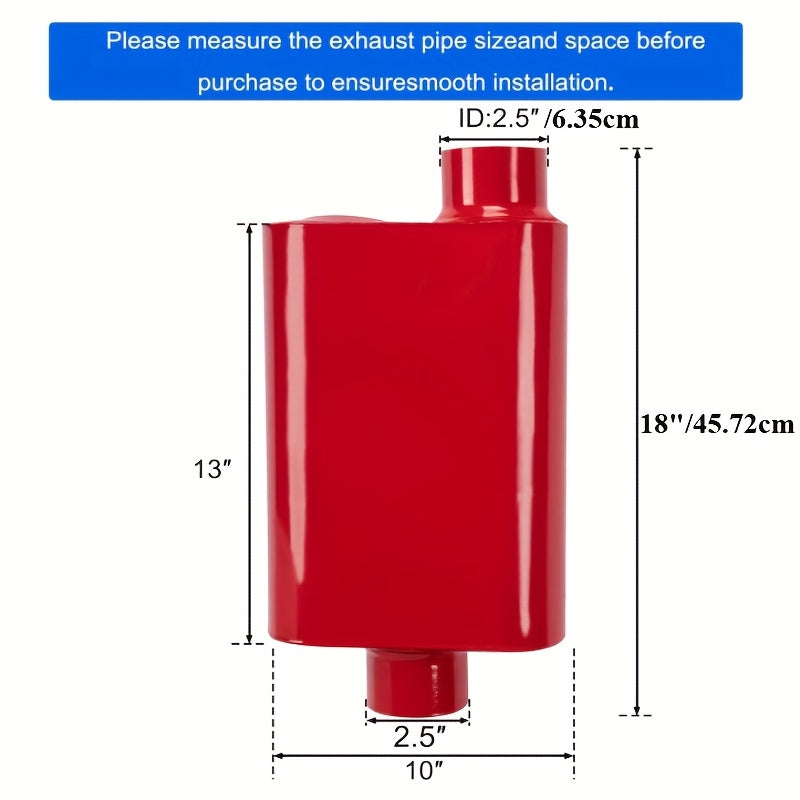 Universal Mufflers Dual Chamber, Offset Inlet Center Outlet.Performance Automotive Muffler Exhaust. 2 Chamber Performance Race Muffler Resonator Anti-corrosive 18" Overall (Silver & Black & Red)