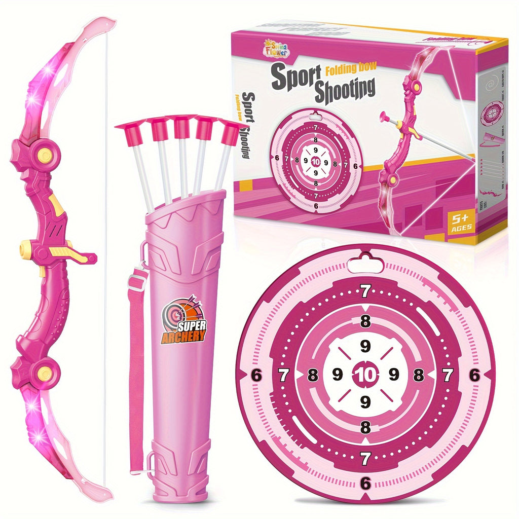 Bow And Arrow Toys With LED Flash Lights For Girls 5 6 7 8 9 10 Year Old, Archery Set Indoor Outdoor Activity With 10 Suction Cup Arrows, Quiver & Target, Birthday For Girls