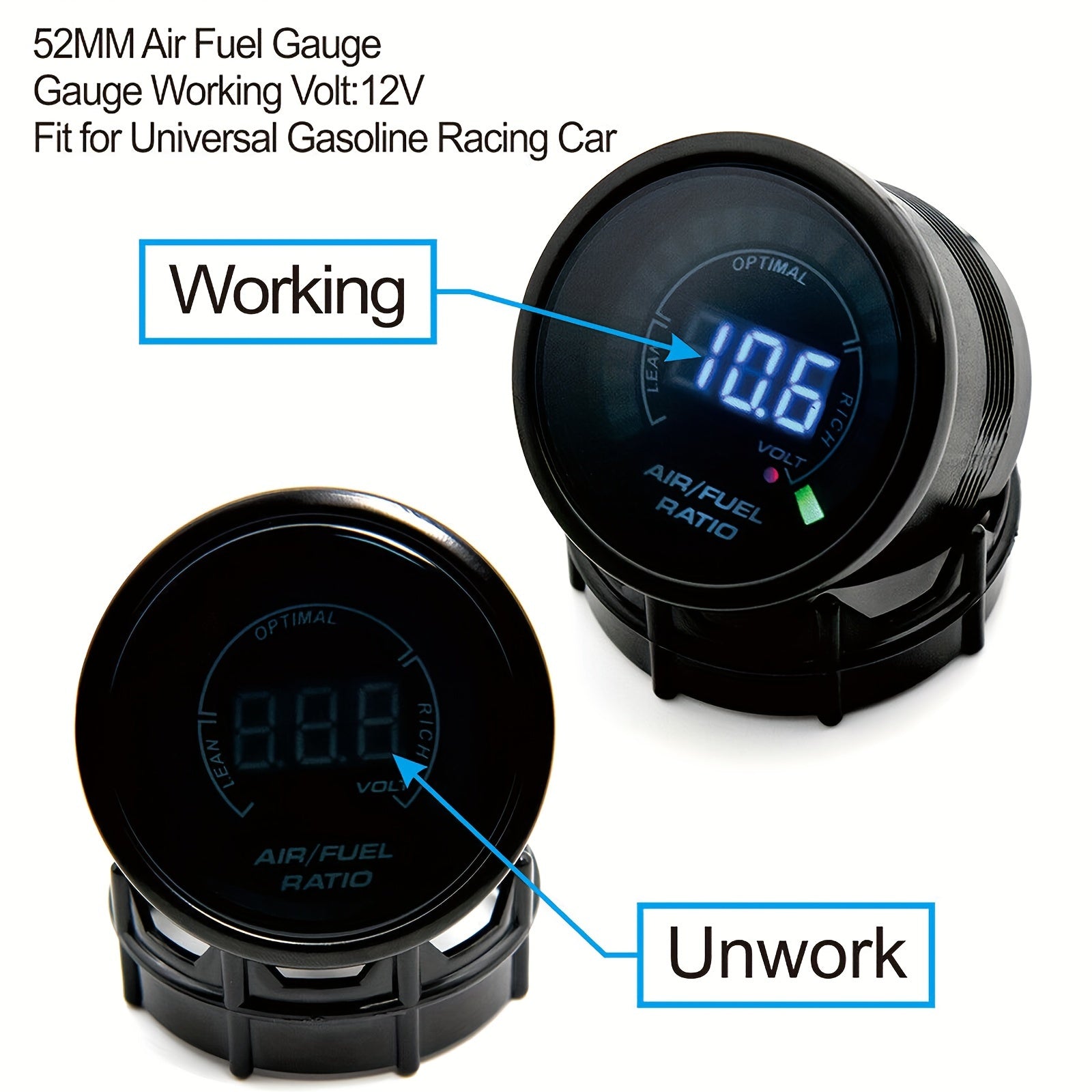 52mm Air/Fuel Ratio Meter with LED Display & O2 Oxygen Sensor -