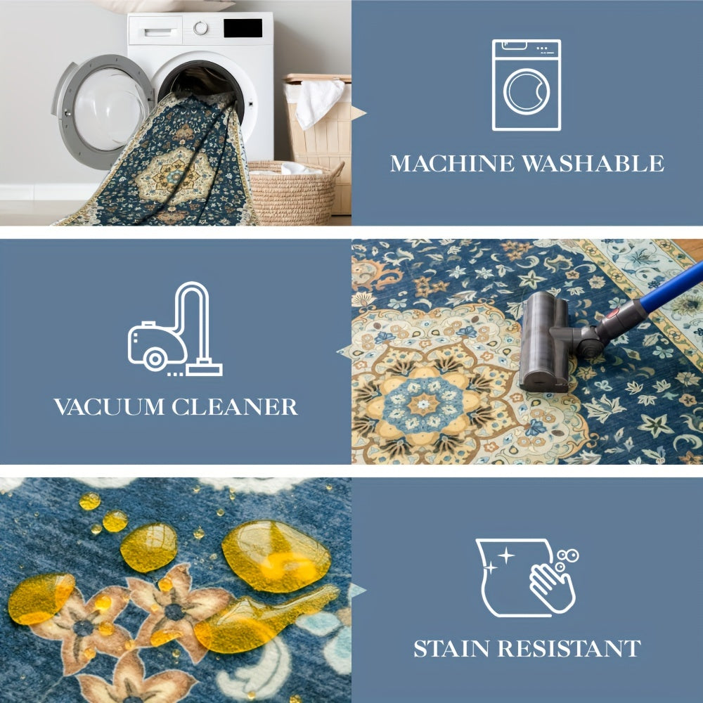 Luxurious Washable Area Mat- Large Size, Non-slip Backing, Faux Imitation Cashmere Rugs for Living Room, Lounge Area, Garden, Home Office-Fine Decorative Rugs for Casual And Outdoor Living Use
