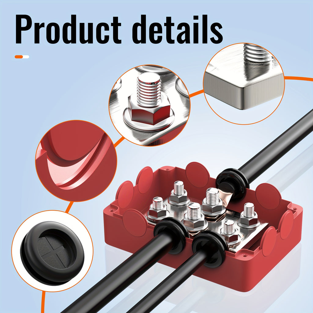 Heavy-duty 500A Busbar Distribution Block, 4 M8 Screws +2 M10 Screws, 12V DC Automotive Marine Battery Terminal Distribution Block With Cover - Negative And Positive Bus Bars