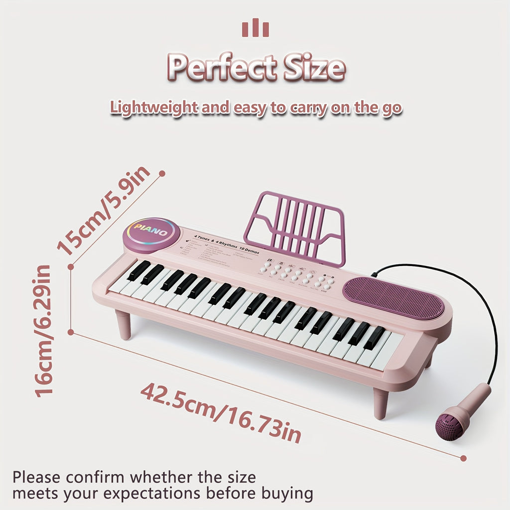 Youngsters Piano Keyboard Toys, 37 Keys Youngsters Piano Music Instruments Toy with Microphone, Pink Blue Piano Multipie Sounds, Stickers, Birthday Gifts for Boys and Girls