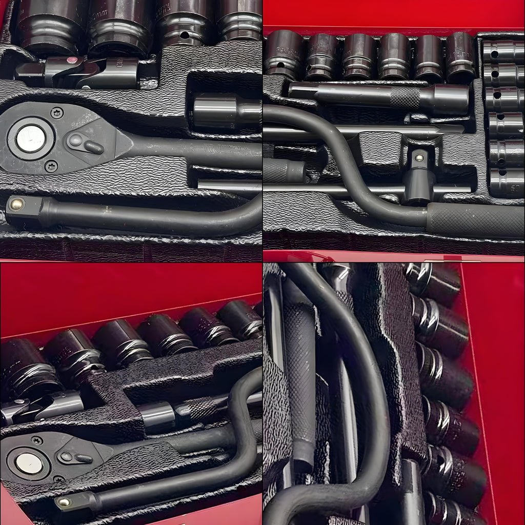 12/24pcs Socket Set, Wrench Set, Ratchet Wrenches Set with CR-V Sockets Metric & Extension Bar for Automotive Repair & Home Use, Ratchet Set with Hard Storage Case
