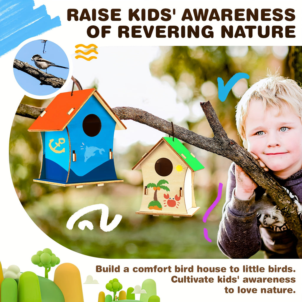 Bird House Crafts, DIY Birdhouse Kit For Children To Builld, Painting Puzzle Wooden Assembly, Art Craft Wooden Toys Craft Projects With Pain & Brushes For Kids Ages 5-8 8-12, Halloween Christmas Gifts