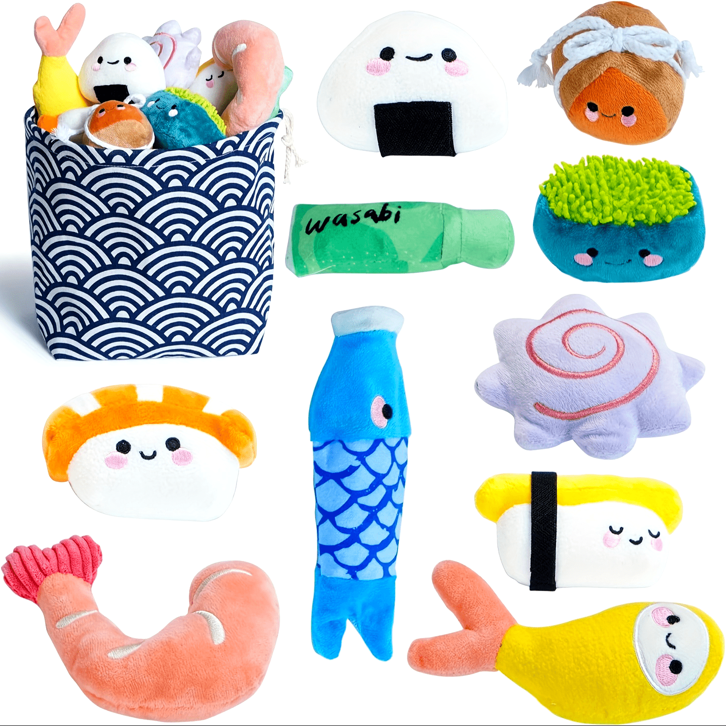 Nocciola 10 PCS Sushi Small Dog Toys to Keep Them Busy, Cute Stuffed PuppyToys with Bag, Puppy Chew Toys for Small to Medium Dog, Plush Dog Squeaky Toy Set, Doggie Birthday Gifts