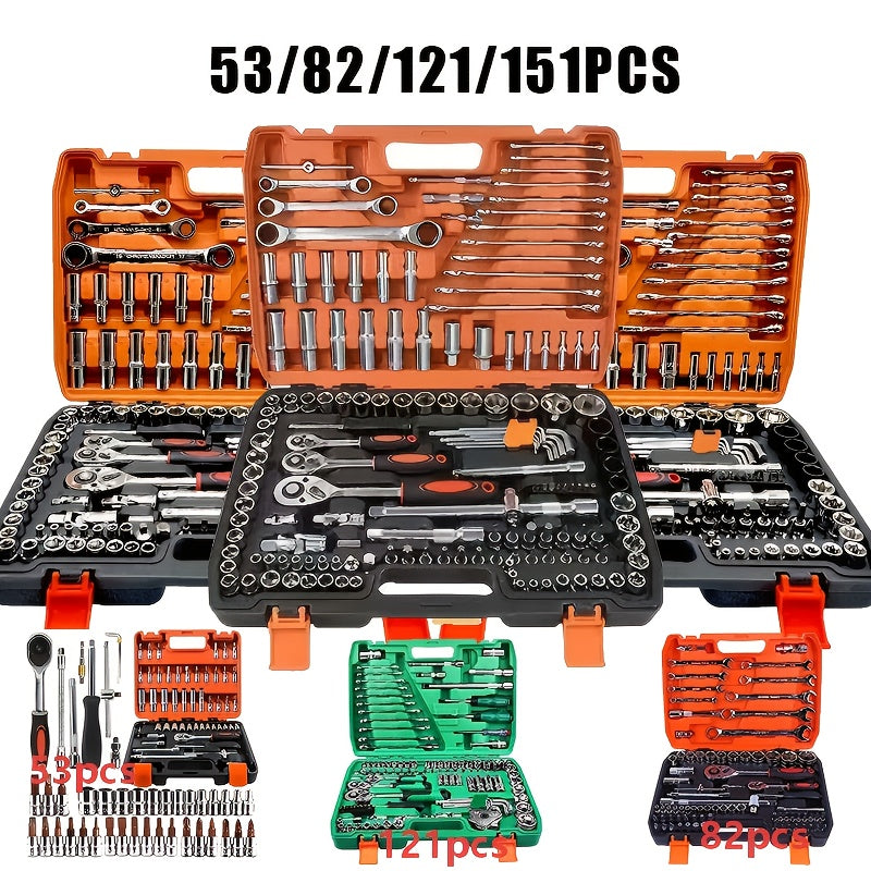 53/82/121/151PCS Heavy Duty socket Set, (5/16 Inches to 3/4 Inches) And Metric