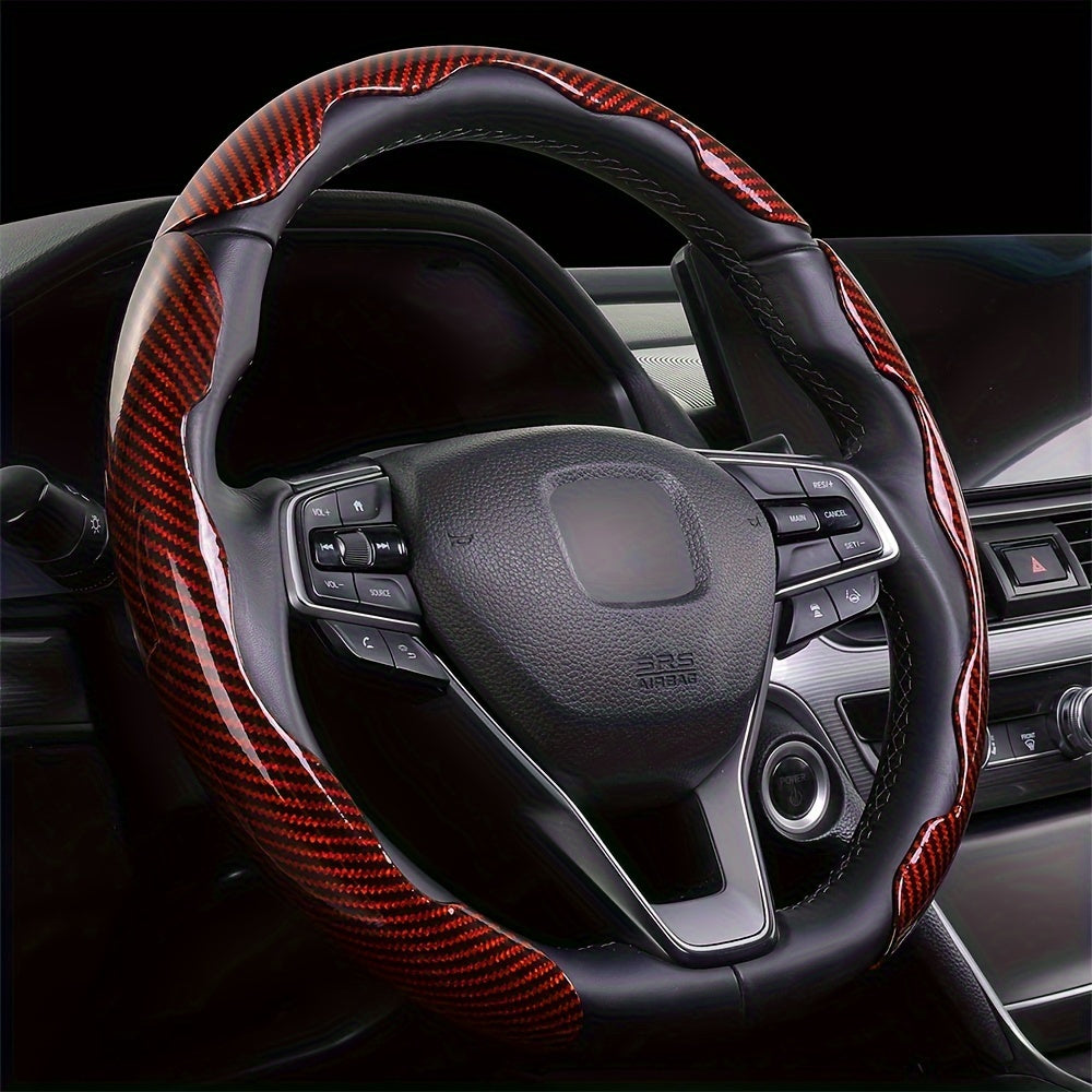 3Pcs Universal Carbon Fiber Style Steering Wheel Covers, High-Grip ABS Resin, Snap-On Design, No Inner Circle - Sleek Automotive Steering Wheel Protection