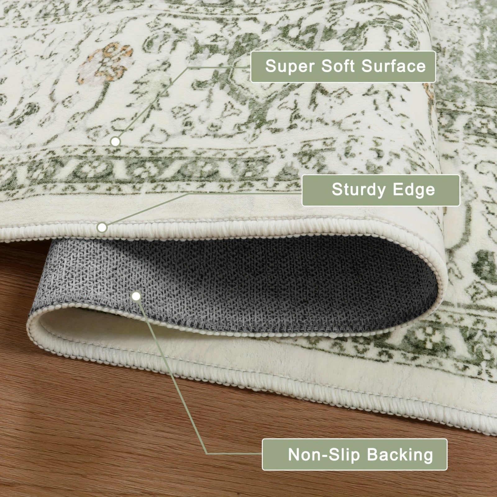 Vintage Distressed Accent Rug - Area Rugs with Non-Slip Low-Pile Retro Carpet Print, Washable and Durable for Bedroom, Living Room, Office, and More - Unique Tribal Pattern, Easy to Clean, and Fade-Resistant
