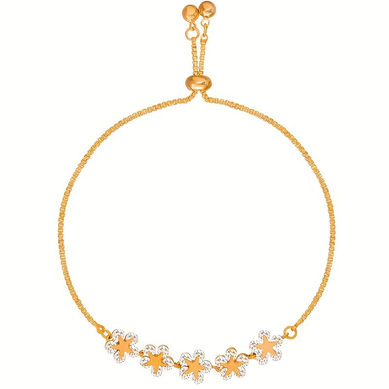 [Shiny Bracelet] Shiny Synthetic Zirconia Copper Adjustable Flower Beaded Chain Bracelet Inlaid | Hand Jewelry Decor for Women