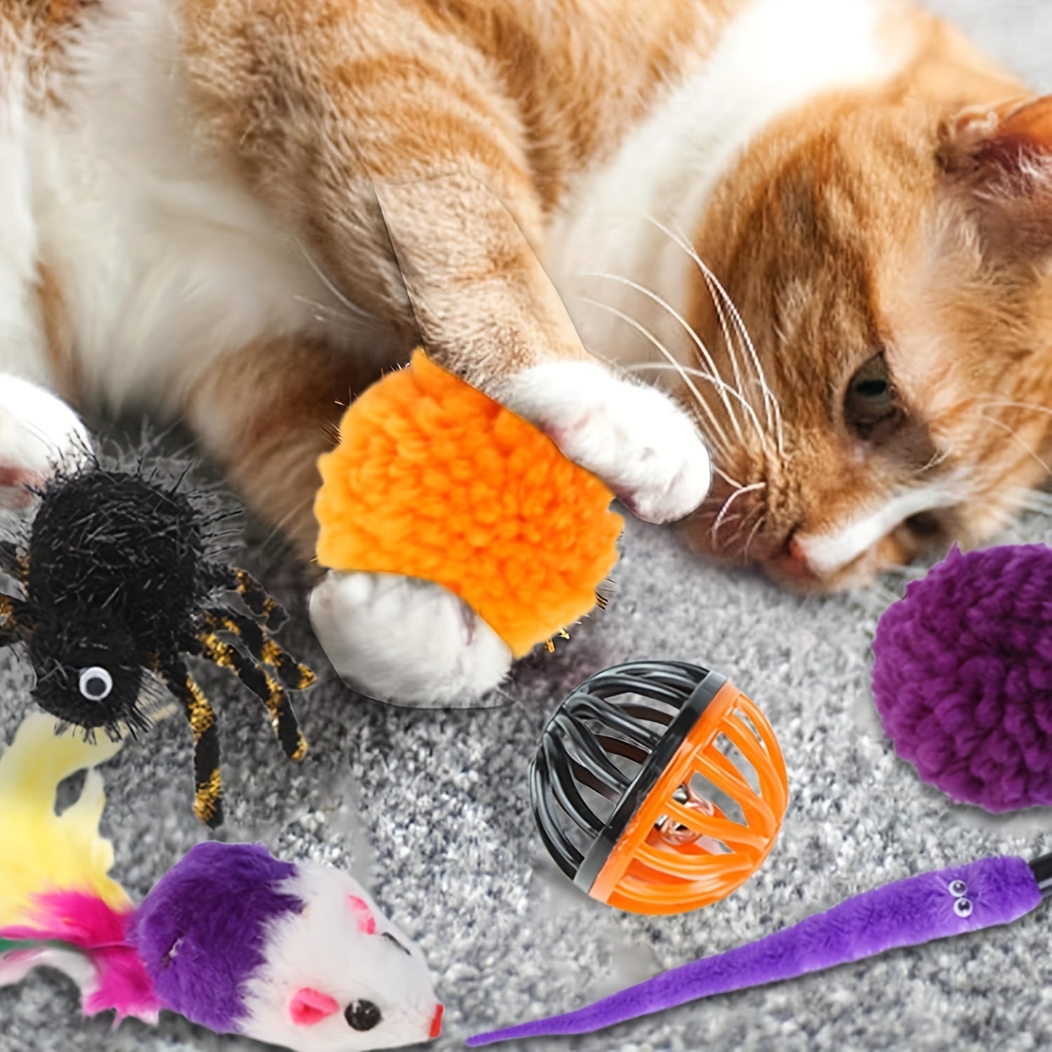 Festive Halloween Cat Toy Set: 1/3/5/8 Pcs Interactive Kitten Toys, Pumpkin Toys, Feather Toys, And More for Indoor Playtime