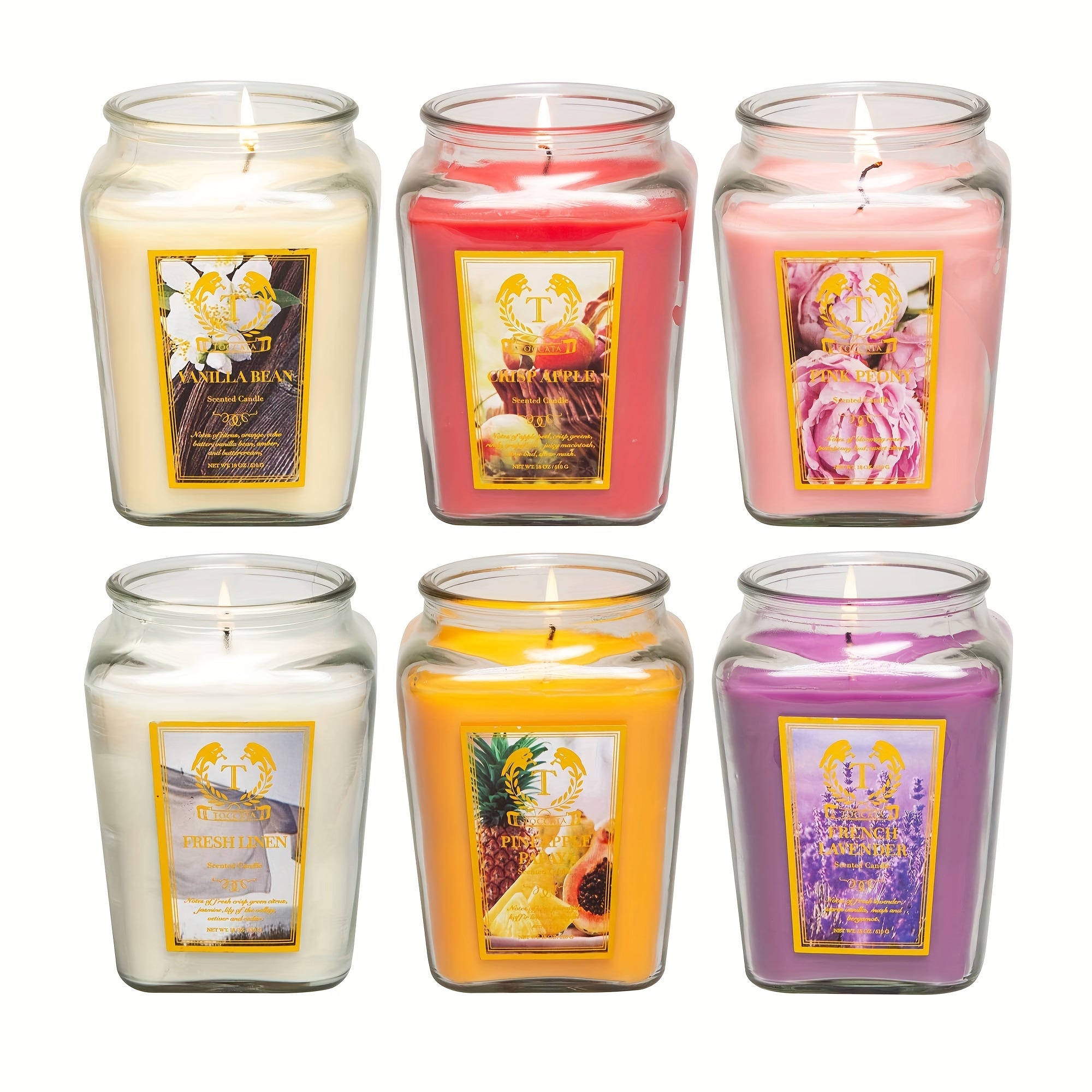 6-Scent Candle - 18oz Lavender & Vanilla Scented Candles in Glass Jars, Home Decor Gifts for Women, Mothers Day, Wedding, Birthday, Relaxing Spa & Special Occasions