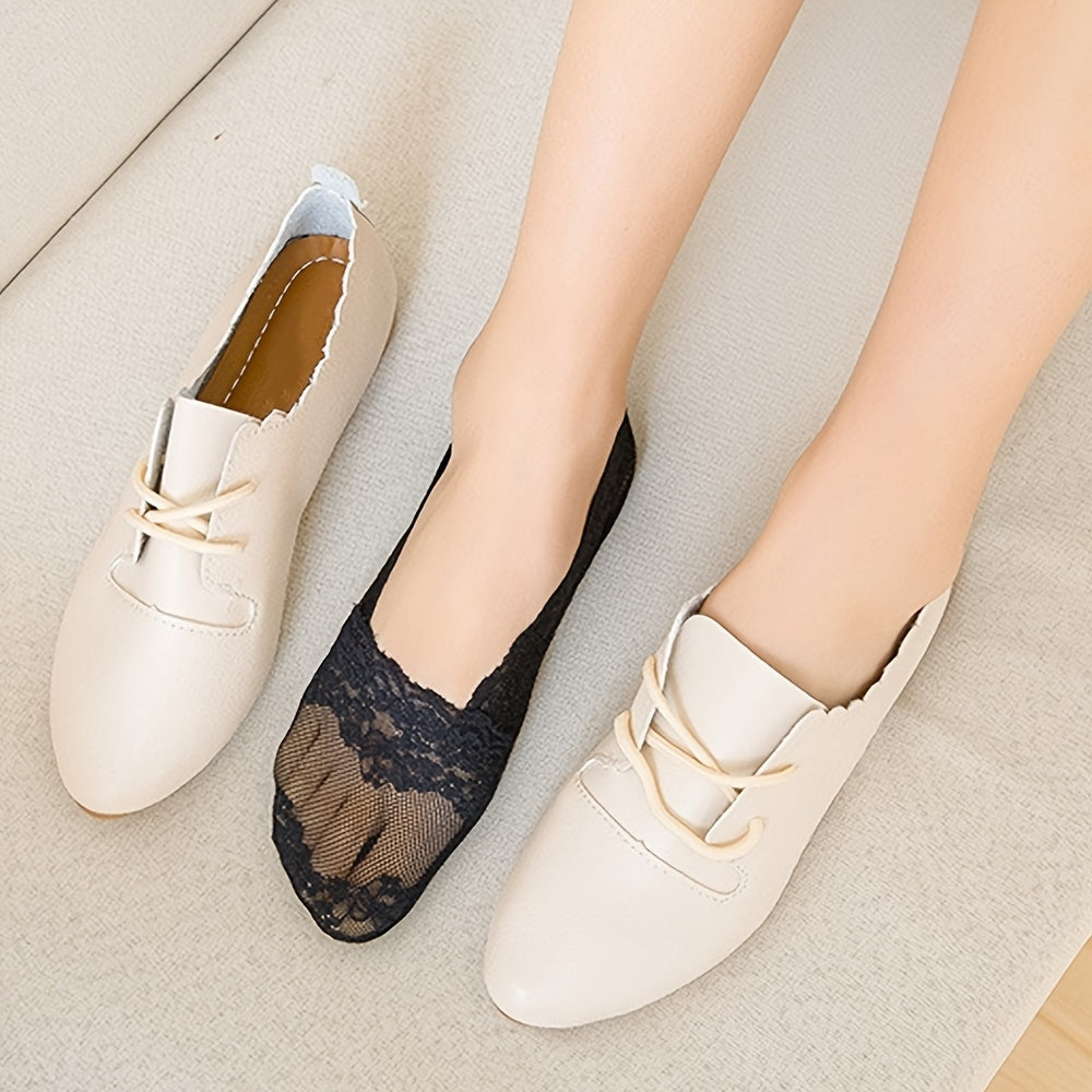 [Breathable Ankle Socks] 5 Pairs Women's Lace Trim No-Show Ankle Socks | Breathable Fabric, Floral & Solid Color Options, Low-Cut Invisible Socks for Casual & Formal Wear