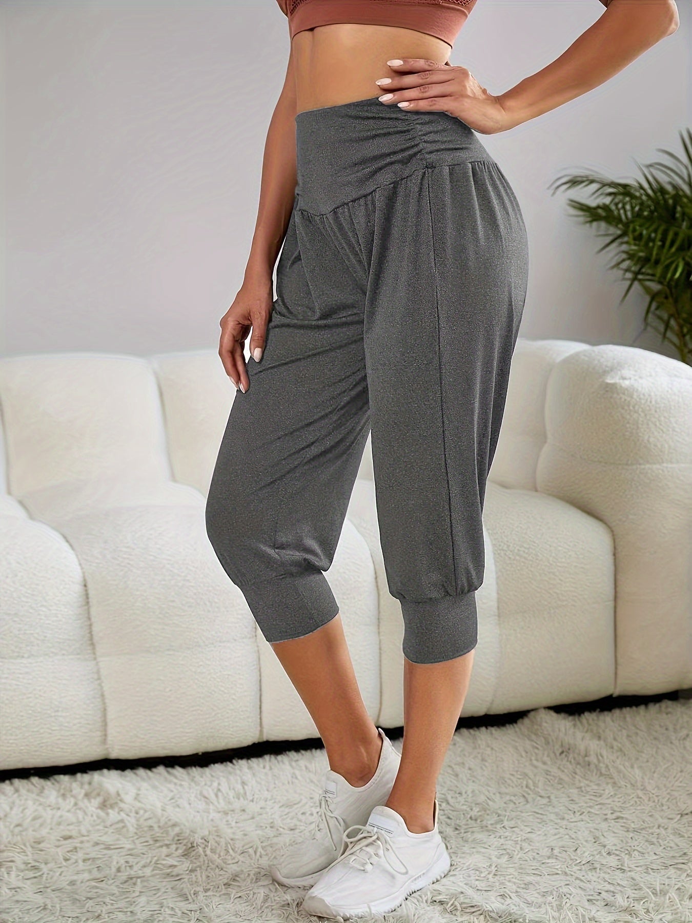 Stylish Women's Capri Pants - Comfortable Solid Loose Fit, Breathable Fabric, Perfect for Yoga, Workout, Sports, and Casual Wear - Summer Activewear Essentials