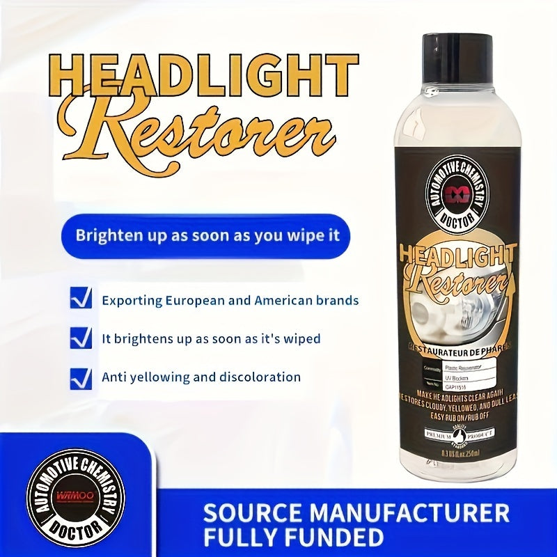 Car Headlight Restoration Fluid Automotive Headlight Oxidation Yellowing Scratches Blurring Enhancement Crystal Plating Coating Refurbishment Agent 8.45oz