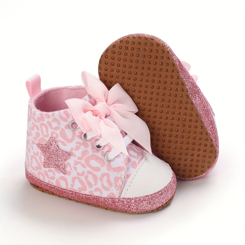 Baby Girls Lightweight Sports Shoes With Bowknot, Comfortable Non Slip Crib Shoes For Toddler Newborn Infant, Spring