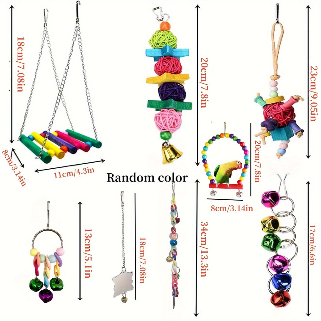 Colorful Wooden Bird Swing Toy with Mirror and Hanging Bridge -