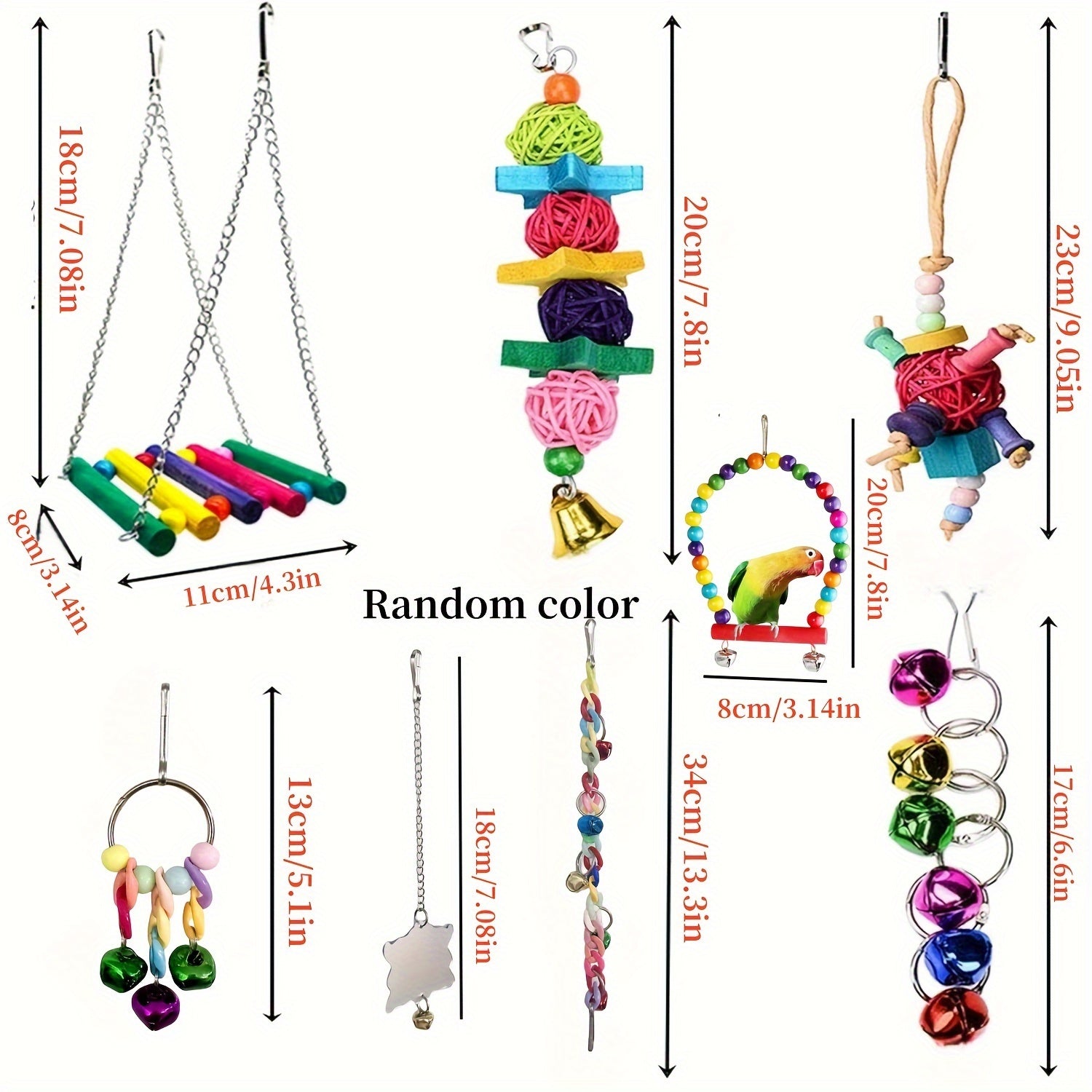 Colorful Wooden Bird Swing Toy with Mirror and Hanging Bridge -