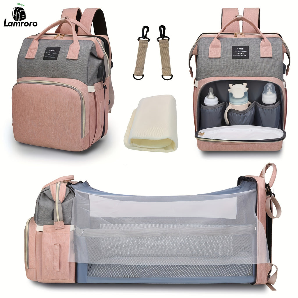 Lamroro Moire Diaper Bag Backpack, Large Capacity, Travel Backpack with Changing Station